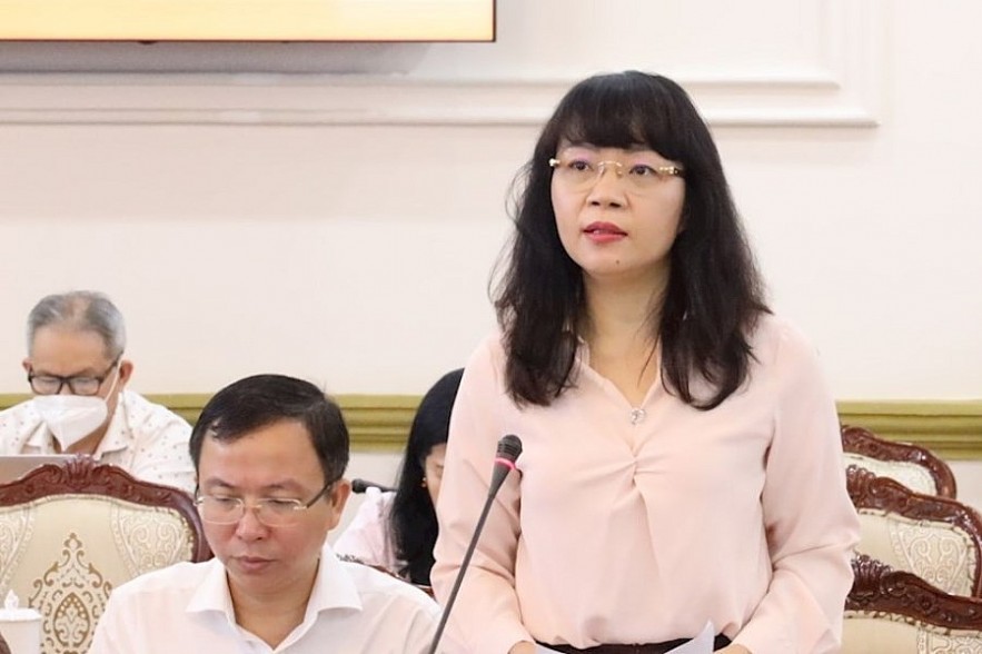 Giám đốc Sở Tài chính TP. Hồ Chí Minh Phạm Thị Hồng Hà báo cáo tình hình thu chi ngân sách nhà nước 7 tháng năm 2022. Ảnh Việt Dũng