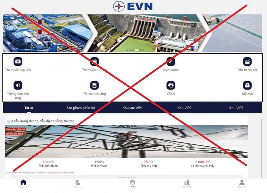 Cảnh báo xuất hiện trang web giả mạo thương hiệu EVN