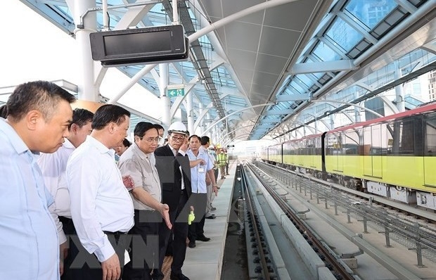 pm pham minh chinh checks progress of nhon hanoi station urban railway