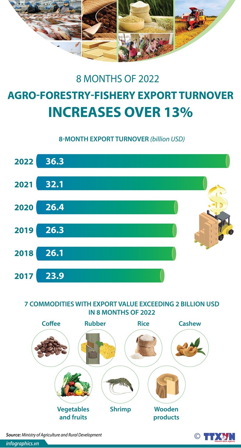 Agro-forestry-fishery export turnover increases over 13%