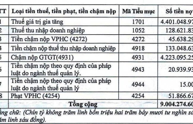 Vĩnh Phúc: Cảnh báo việc Công ty TNHH Thành Nam có dấu hiệu rủi ro cao về hóa đơn