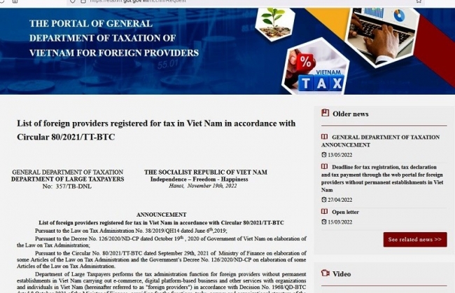 39 nhà cung cấp nước ngoài đã đăng ký thuế tại Việt Nam