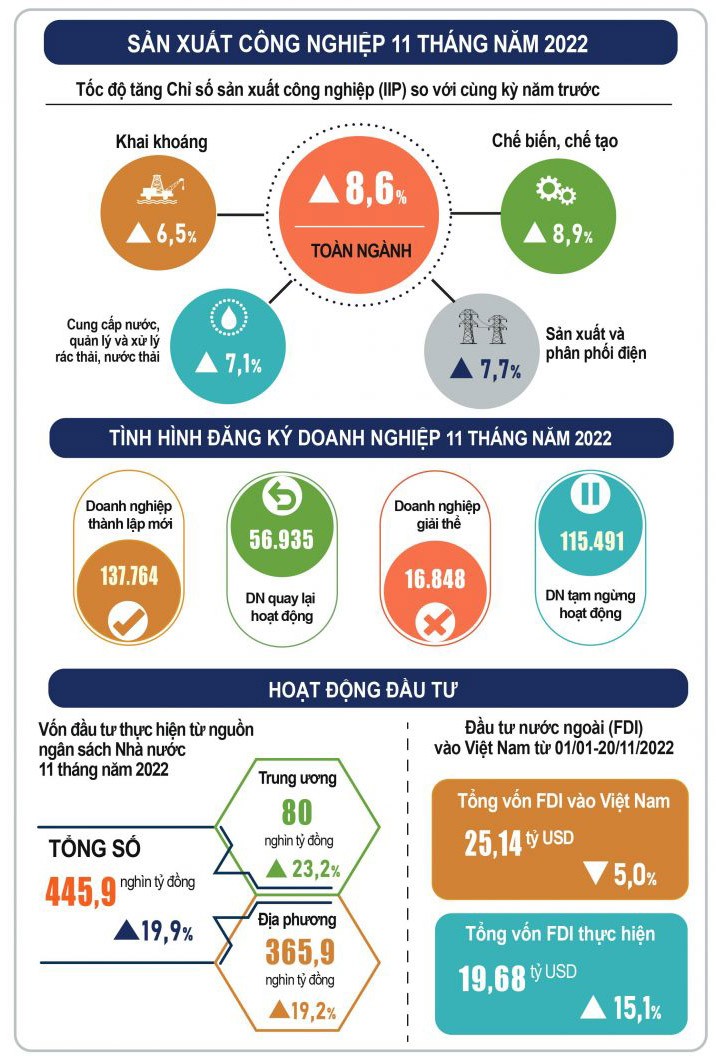 Infographics: Hoạt động đầu tư 11 tháng năm 2022