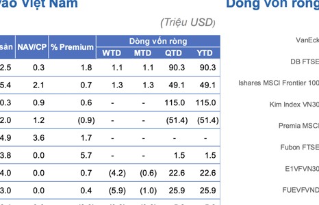 Các quỹ ETF đầu tư vào thị trường Việt Nam hút ròng thêm 5,5 triệu USD