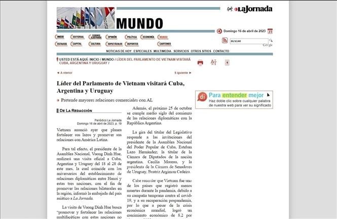 Truyền thông Mexico đưa tin đậm nét về chuyến thăm Mỹ Latinh của Chủ tịch Quốc hội Vương Đình Huệ