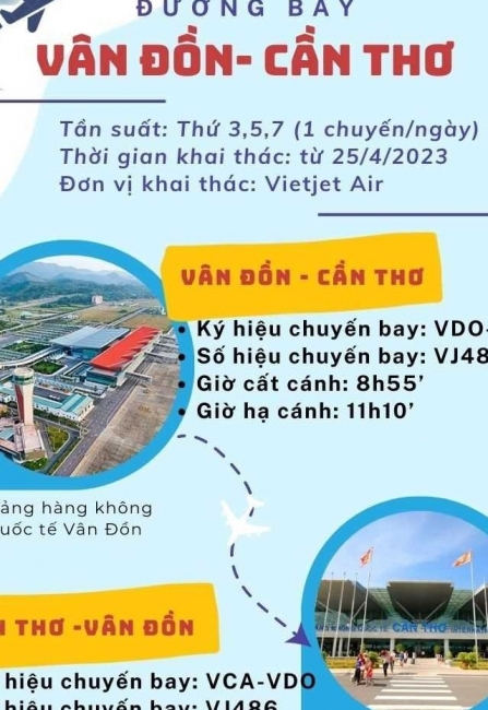 Ngày 25/4 chính thức khai trương đường bay Quảng Ninh - Cần Thơ