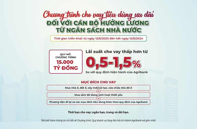 Agribank cho vay tiêu dùng ưu đãi đối với cán bộ, công chức, viên chức