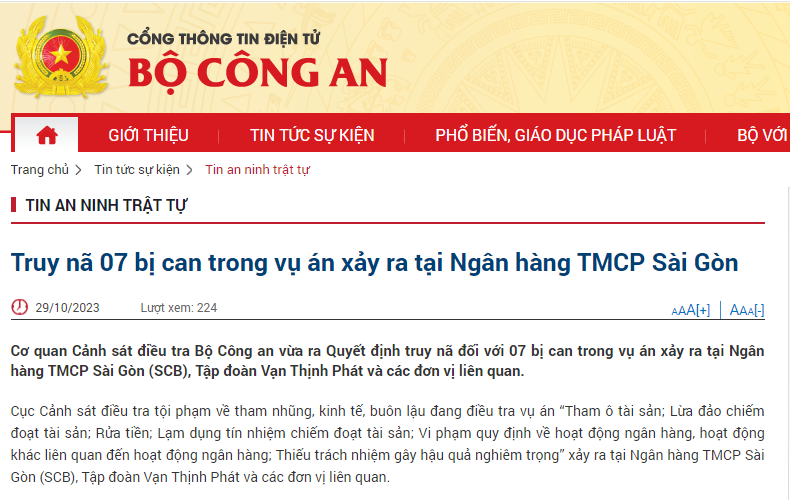 Bộ Công an truy nã 7 bị can trong vụ án xảy ra tại Ngân hàng TMCP Sài Gòn