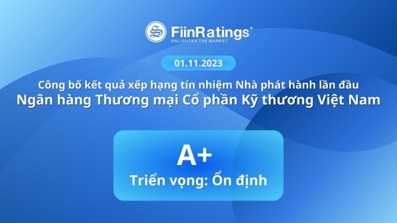 FiinRatings xếp hạng tín nhiệm Techcombank ở mức điểm A+ với triển vọng ổn định