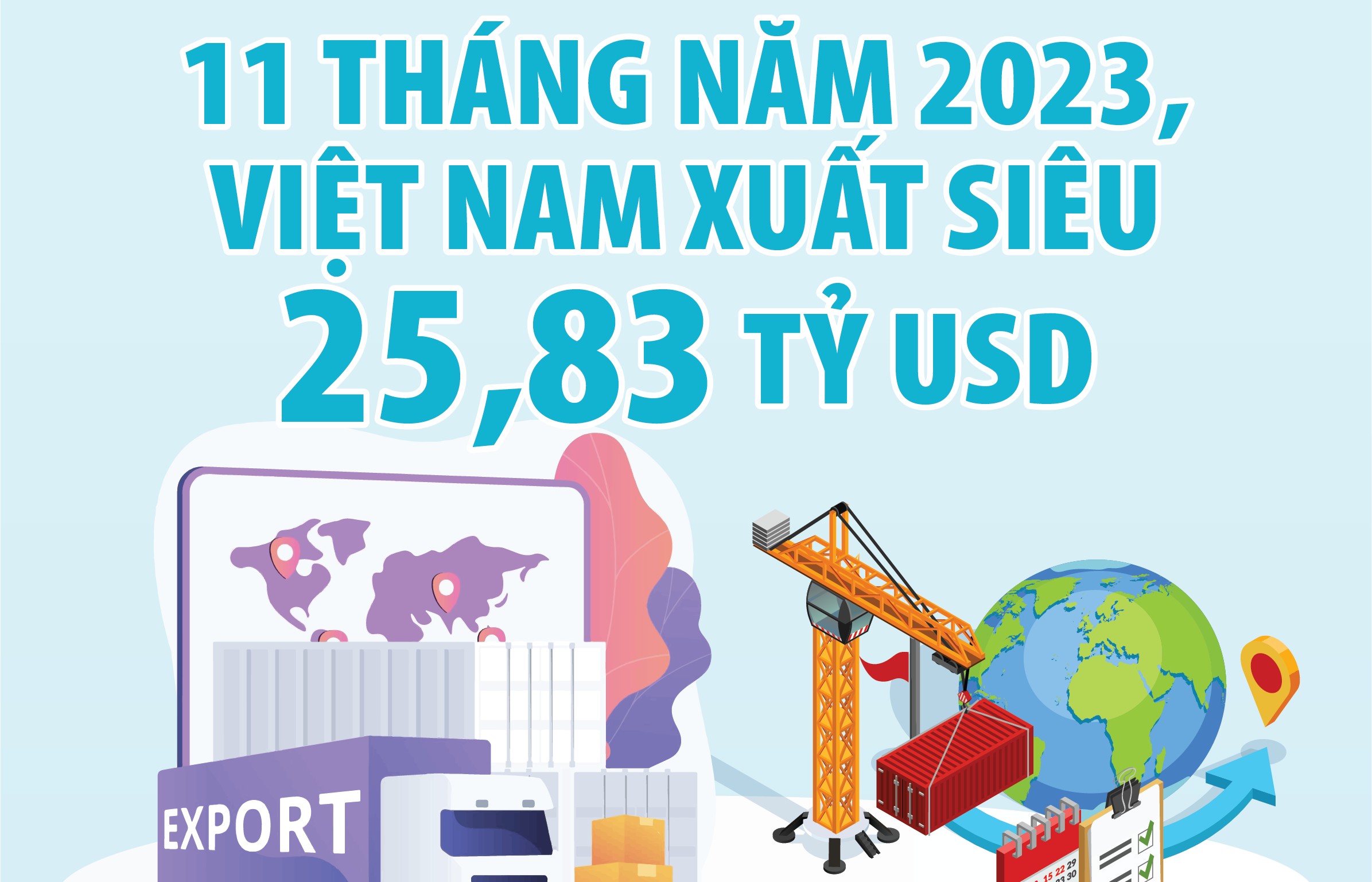 11 tháng năm 2023, Việt Nam xuất siêu 25,83 tỷ USD