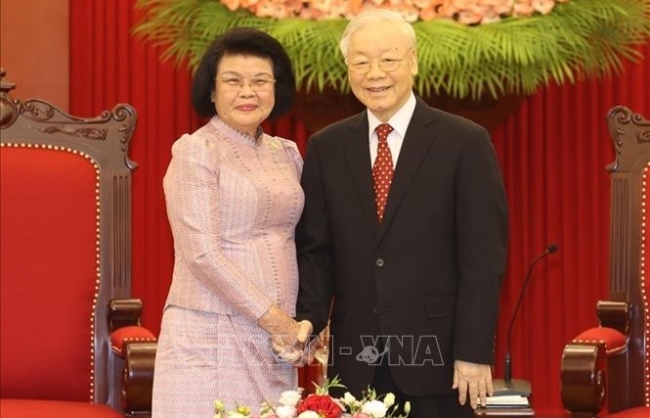 Tổng Bí thư Nguyễn Phú Trọng tiếp Chủ tịch Quốc hội Vương quốc Campuchia Khuon Sudary