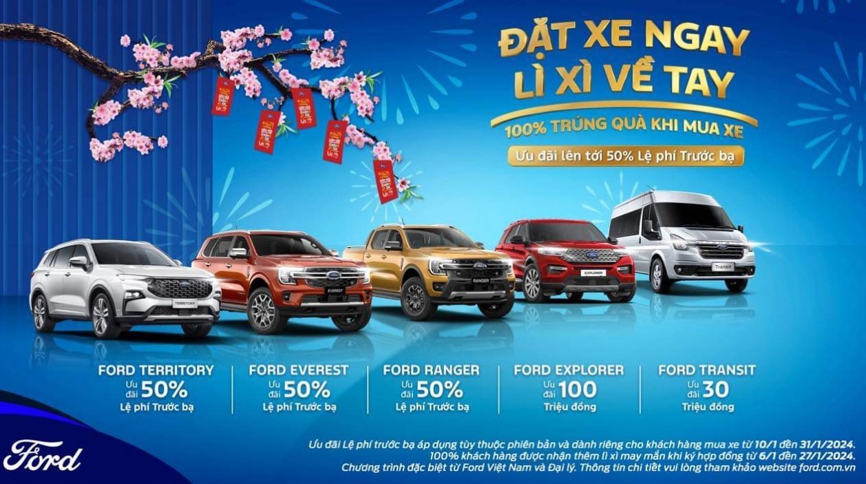 Ford Việt Nam triển khai chương trình “Đặt xe ngay, Lì xì về tay" ưu đãi đặc biệt trong tháng 1/2024