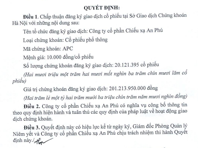 Cổ phiếu APC bắt đầu giao dịch trên sàn UPCoM từ ngày 15/5/2024