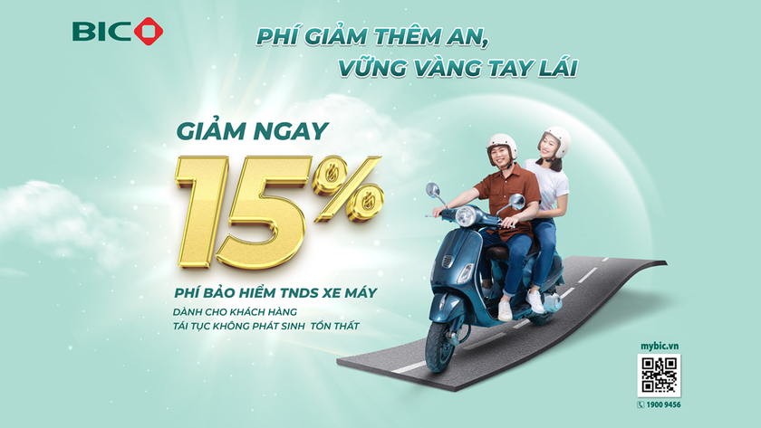 BIC giảm 15% phí bảo hiểm trách nhiệm dân sự bắt buộc của chủ xe máy