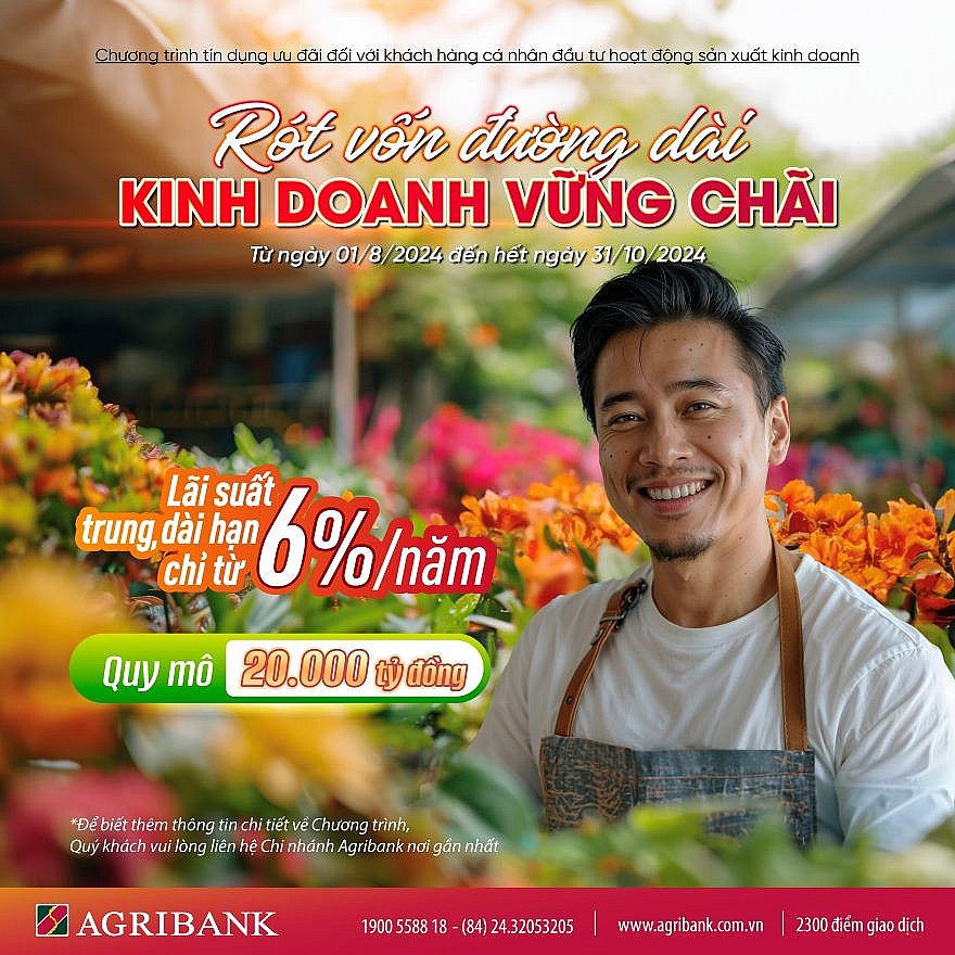 Agribank dành ưu đãi cá nhân vay vốn sản xuất kinh doanh với lãi suất chỉ từ 6,0%/năm