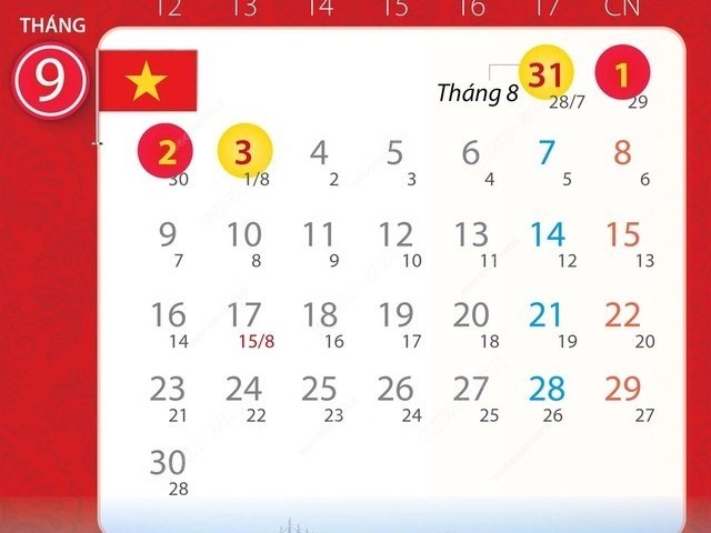 Nghỉ lễ Quốc khánh năm 2024 từ 31/8 đến hết 3/9
