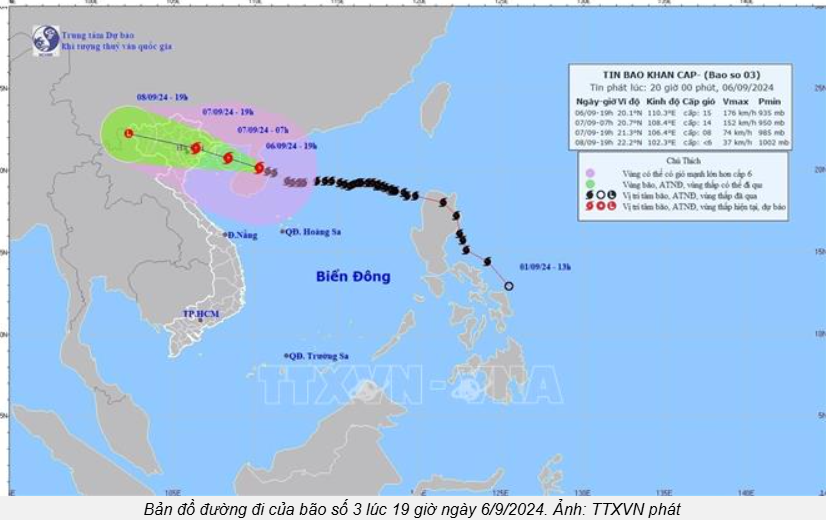 Thời tiết ngày 7/9: Bão số 3 đạt cường độ gió mạnh nhất vào sáng đến chiều hôm nay