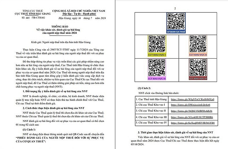 Cục Thuế Hậu Giang tiếp tục triển khai lấy ý kiến sự hài lòng của người nộp thuế