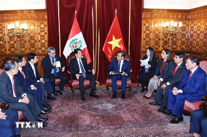 Chủ tịch nước Lương Cường hội kiến Chủ tịch Quốc hội Peru Eduardo Sanjuana