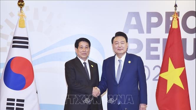 Chủ tịch nước Lương Cường hội kiến Tổng thống Hàn Quốc nhân dịp dự Tuần lễ Cấp cao APEC 2024