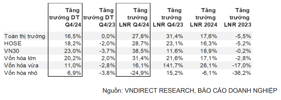 Cổ phiếu vốn hoá lớn dẫn dắt tăng trưởng lợi nhuận quý IV/2024