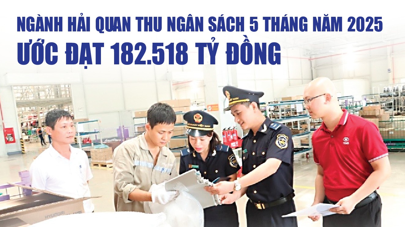 Infographics: Ngành Hải quan thu ngân sách 5 tháng ước đạt 182.518 tỷ đồng