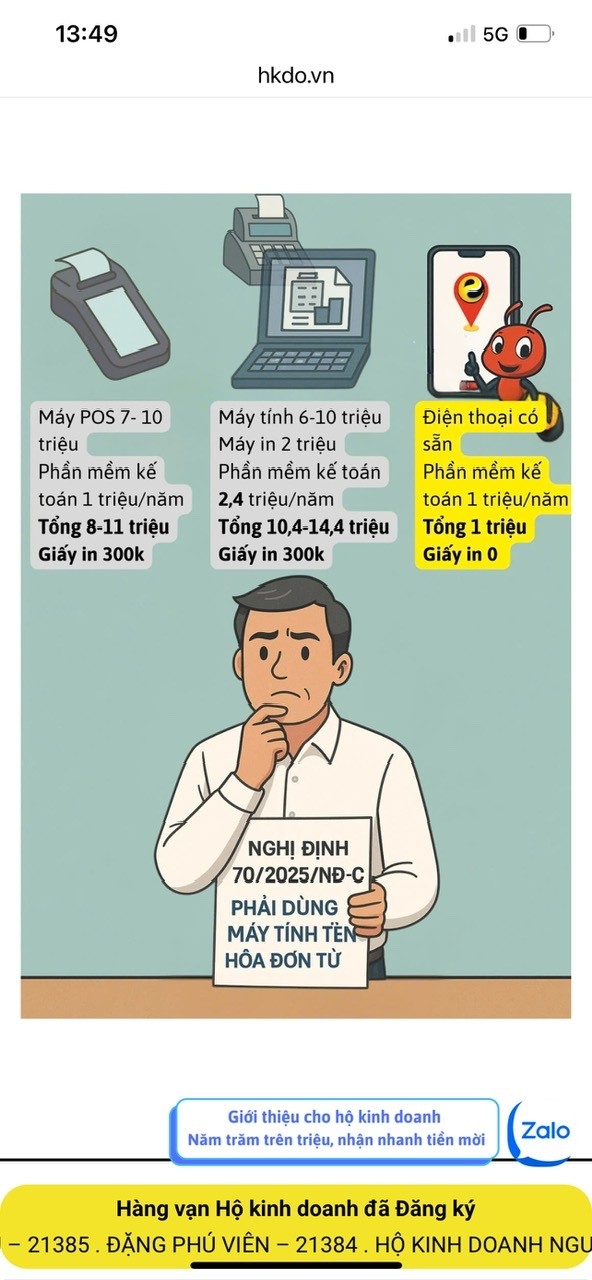 Hóa đơn chuẩn – Kê khai thuận, hãy cầm điện thoại lên cùng HKDO bán hàng gộp kế toán