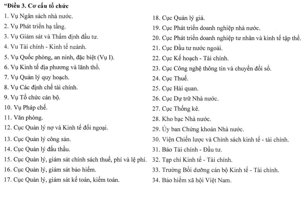 Cơ cấu tổ chức mới của Bộ Tài chính từ ngày 1/7/2025
