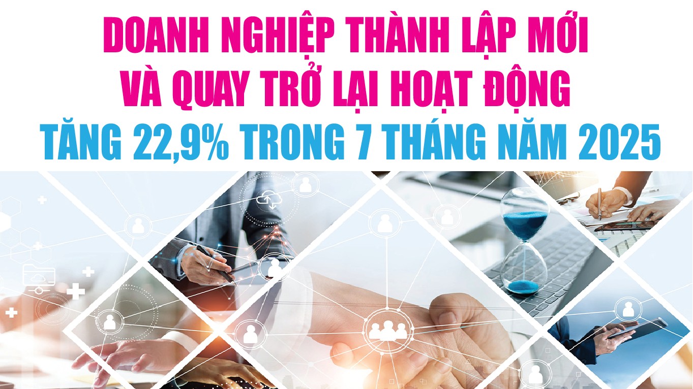 Infographics: 174.000 doanh nghiệp đăng ký thành lập mới và quay trở lại hoạt động trong 7 tháng năm 2025