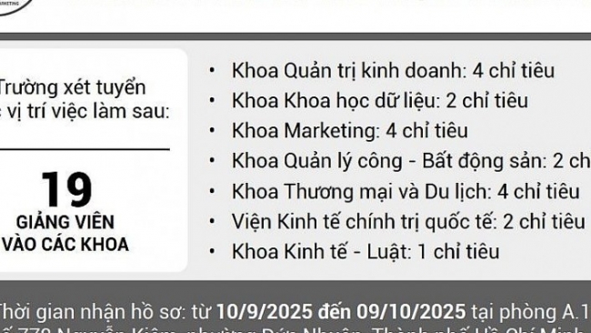 Trường Đại học Tài chính - Marketing xét tuyển viên chức năm 2025