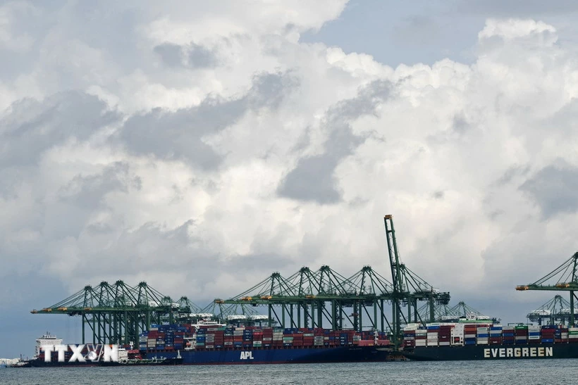 Tổng kim ngạch xuất nhập khẩu Trung Quốc - ASEAN tăng mạnh Các tàu chở hàng tại cảng Singapore. (Ảnh: THX/TTXVN)
