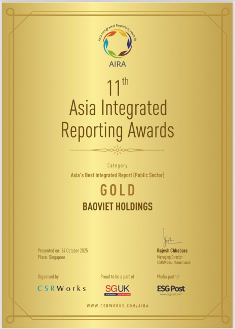 Bảo Việt đạt giải Vàng Báo cáo tích hợp xuất sắc nhất châu Á tại Lễ trao giải AIRA 2025