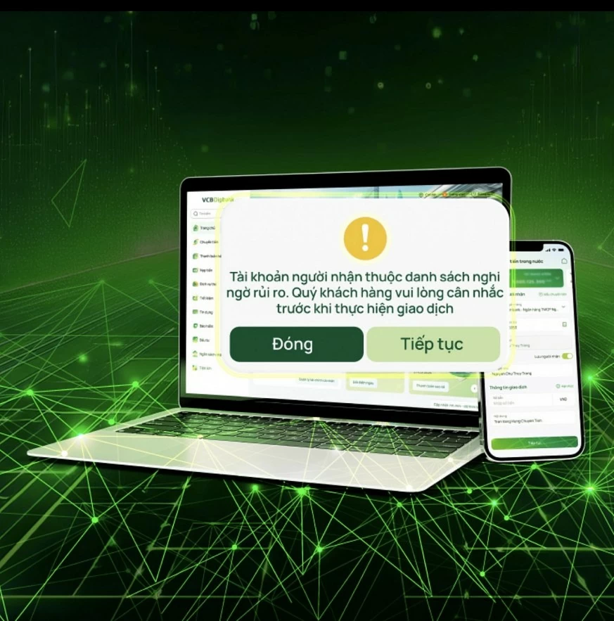 Vietcombank mở rộng tính năng Cảnh báo tài khoản nhận tiền có dấu hiệu nghi ngờ gian lận, lừa đảo