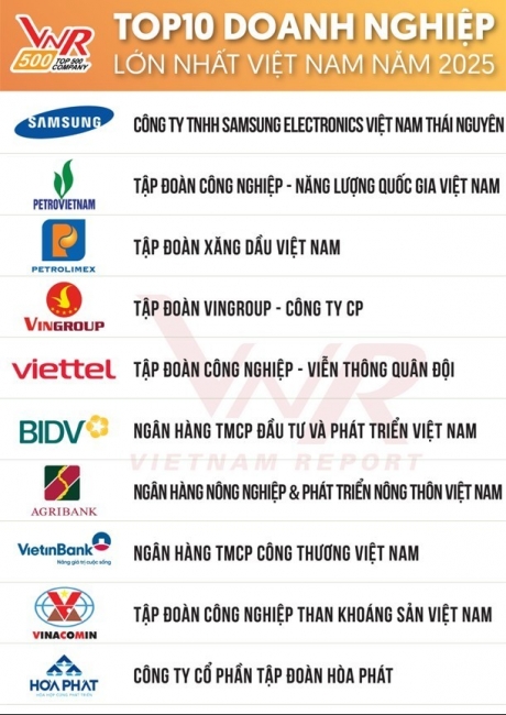 Hòa Phát là doanh nghiệp sản xuất duy nhất lọt TOP 10 Doanh nghiệp lớn nhất Việt Nam