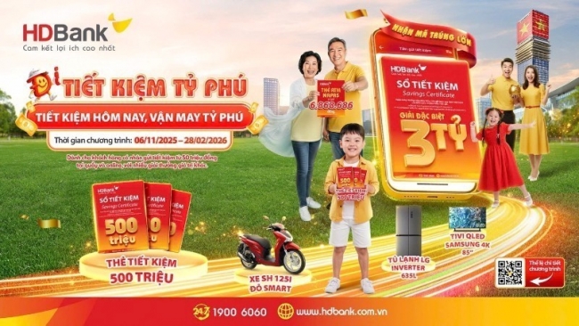 "Tiết kiệm Tỷ phú” HDBank với giải thưởng đặc biệt lên đến 3 tỷ đồng