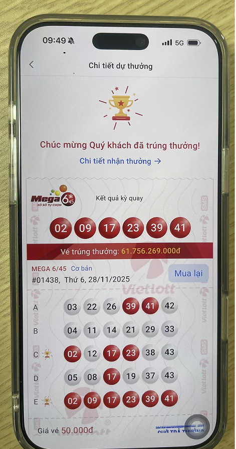 Người trúng Jackpot hơn 61,7 tỷ đồng của xổ số tự chọn Mega 6/45: Lướt Facebook thấy tin Jackpot lên cao nên mua vé thử vận may