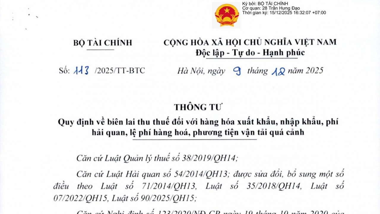 Ban hành quy định về biên lai thu thuế đối với hàng hóa xuất nhập khẩu