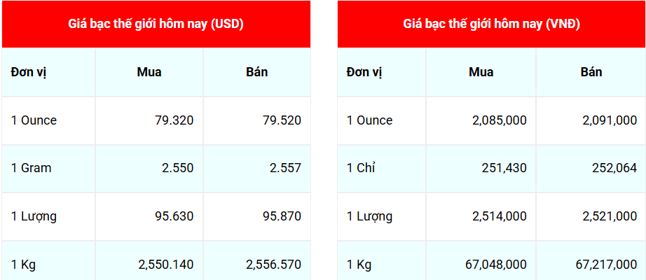 Ngày 28/12: Giá bạc tăng liên tục
