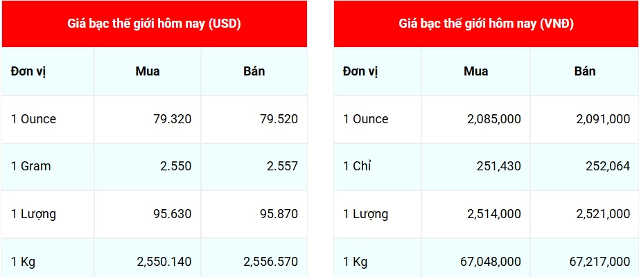 Ngày 28/12: Giá bạc tăng liên tục