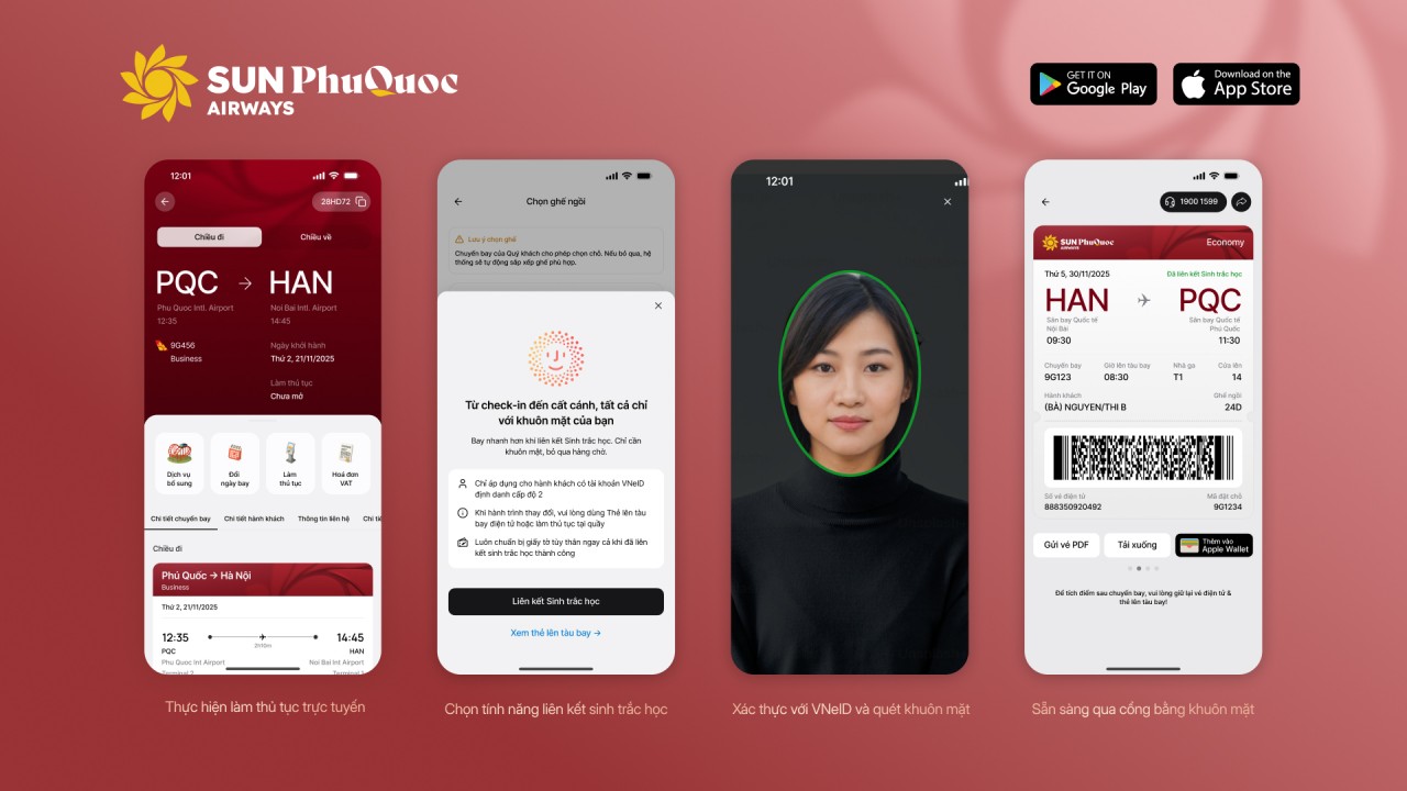 Từ ngày 1/1/2026, hành khách Sun PhuQuoc Airways có thể làm thủ tục bay bằng sinh trắc học Từ ngày 1/1/2026, hành khách Sun PhuQuoc Airways có thể làm thủ tục bay bằng sinh trắc học