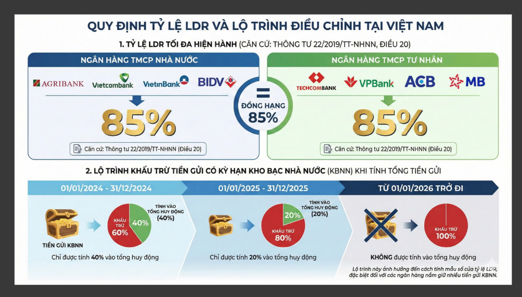 Dự báo thanh khoản ngân hàng chịu sức ép mới khi tiền gửi Kho bạc Nhà nước bị loại khỏi LDR