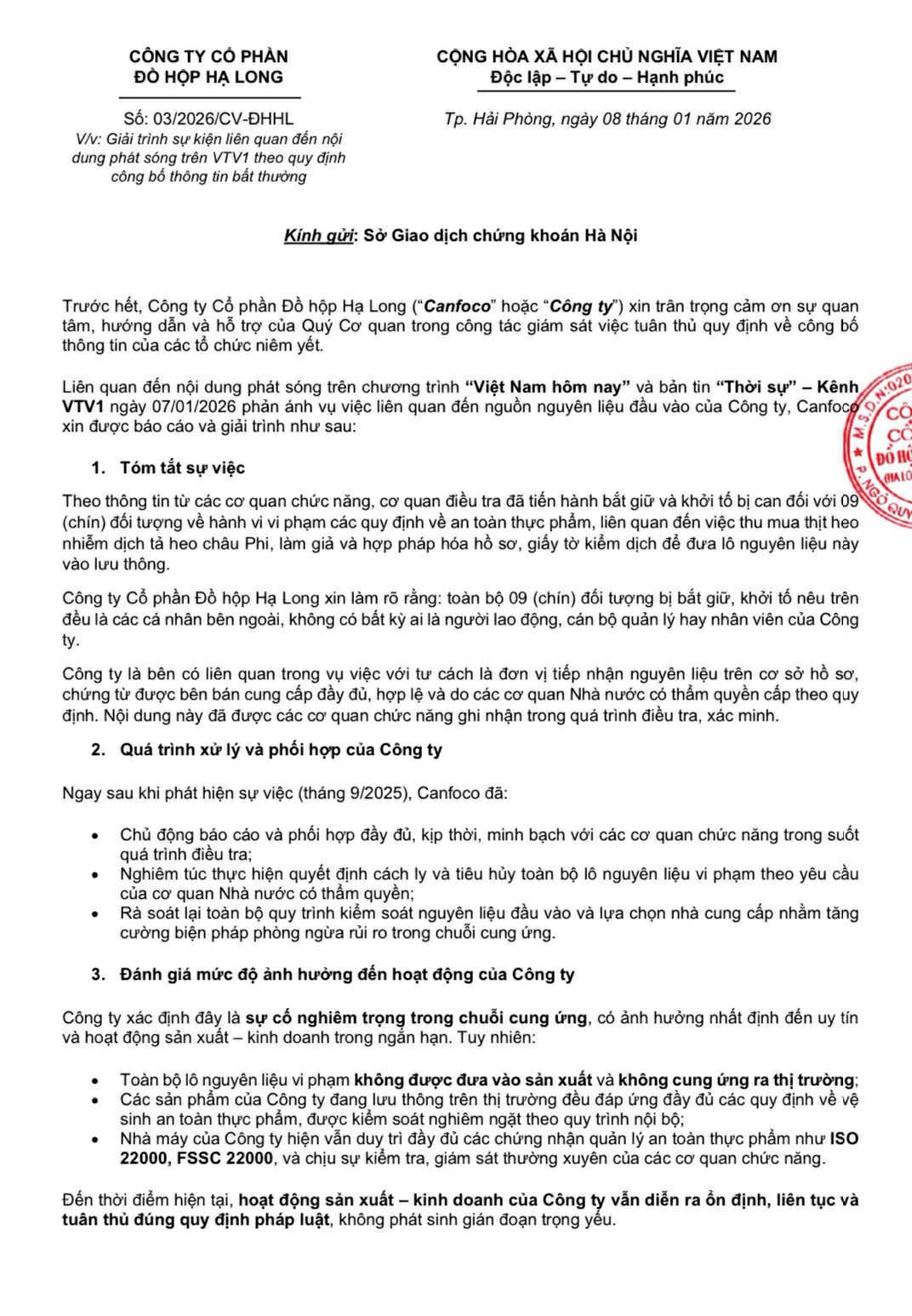 Cổ phiếu Đồ hộp Hạ Long sụt giảm mạnh sau thông tin liên quan đến thu mua thịt lợn bệnh Cổ phiếu Đồ hộp Hạ Long sụt giảm mạnh sau thông tin liên quan đến thu mua thịt lợn bệnh