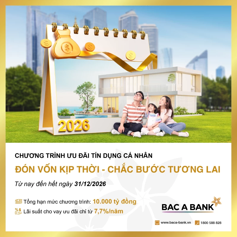 Tín dụng cá nhân 2026: BAC A BANK chọn hướng đi linh hoạt, dài hạn cho người dân Tín dụng cá nhân 2026: BAC A BANK chọn hướng đi linh hoạt, dài hạn cho người dân