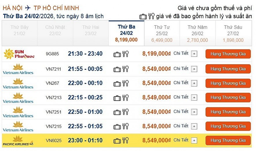 Giá vé máy bay vào TP. Hồ Chí Minh cao ngất ngưởng