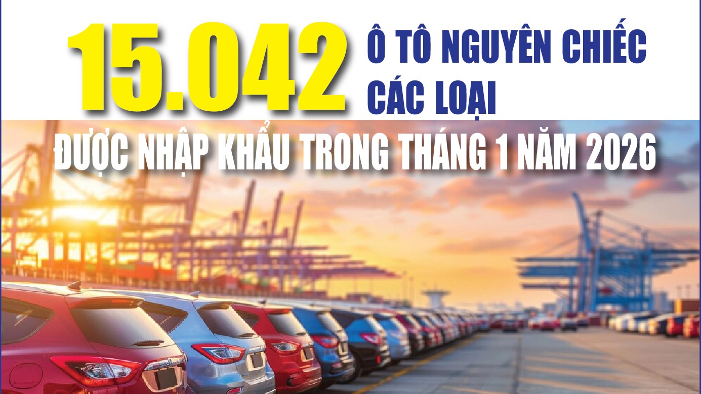 Infographics: Tháng 1/2026, nhập khẩu ô tô nguyên chiếc và linh kiện đạt gần 1,06 tỷ USD