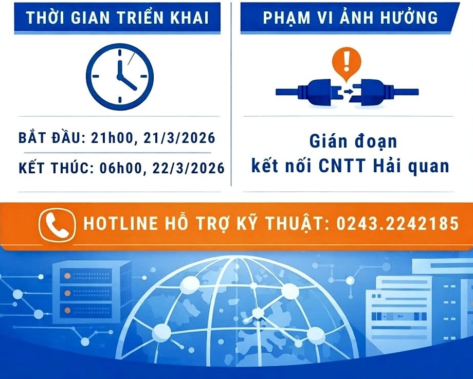 Đêm 21/3, Hải quan bảo trì hệ thống công nghệ thông tin, doanh nghiệp cần lưu ý
