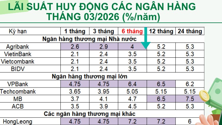 Top ngân hàng trả lãi suất tiết kiệm cao nhất tháng 3/2026