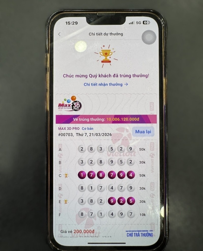 Thêm một người chơi Vietlott trúng 23 giải xổ số tự chọn Max 3D Pro