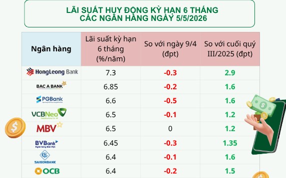 Sau nhịp hạ nhiệt, ngân hàng nào trả lãi suất cao kỳ hạn 6 tháng?