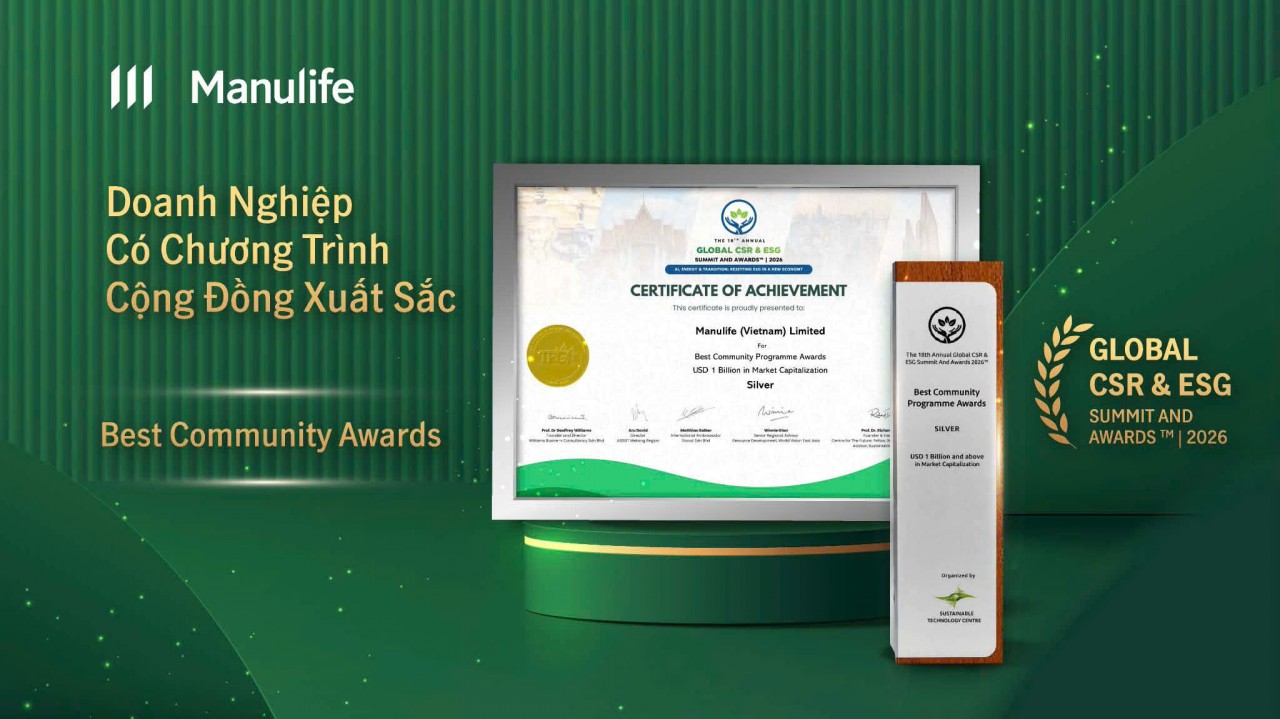 Manulife Việt Nam nhận giải thưởng quốc tế về hoạt động cộng đồng Manulife Việt Nam nhận giải thưởng quốc tế về hoạt động cộng đồng